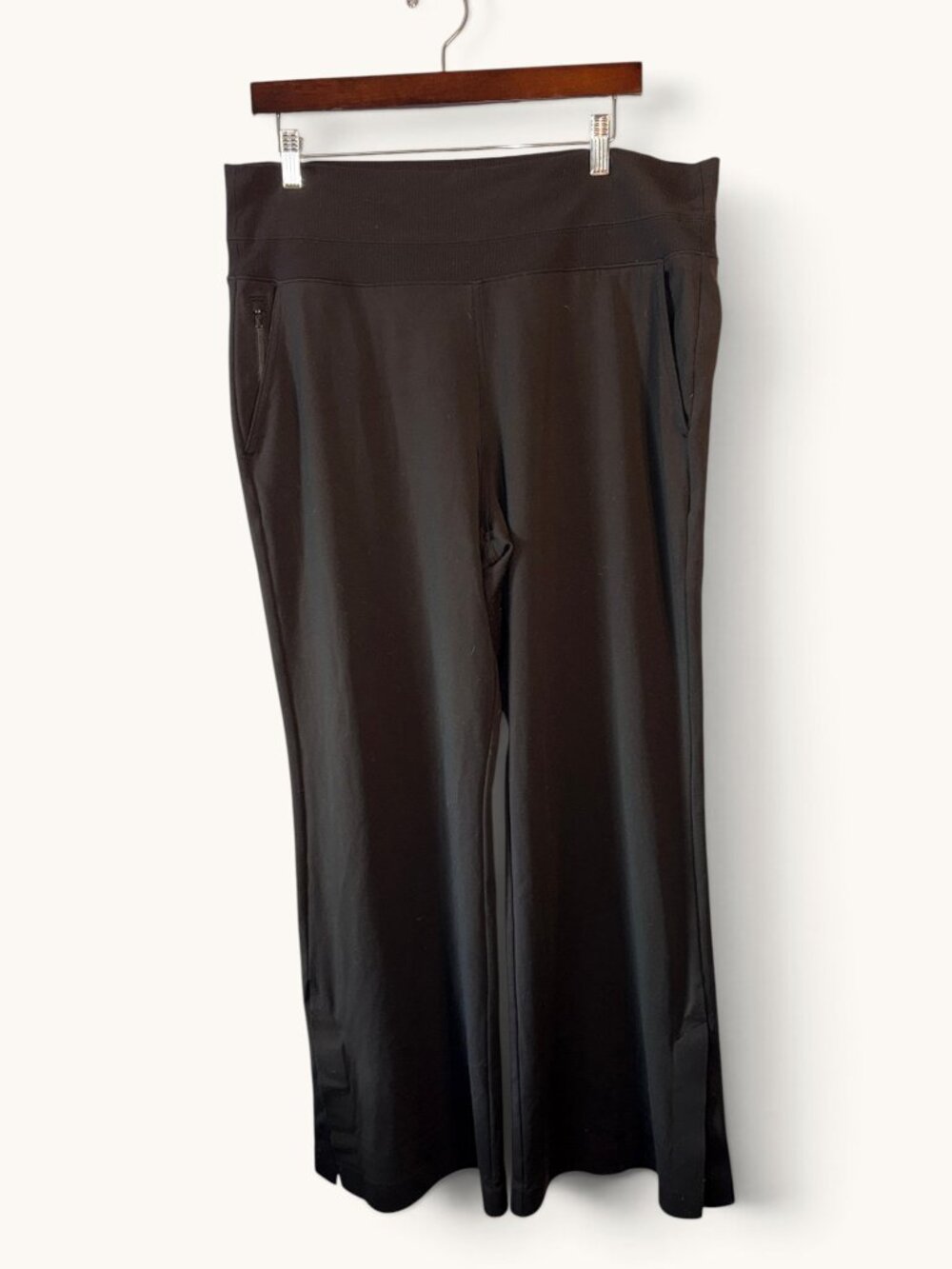 Athleta Venice Pant Black High Rise Wide Leg Flare Split Hem Womens L Pockets